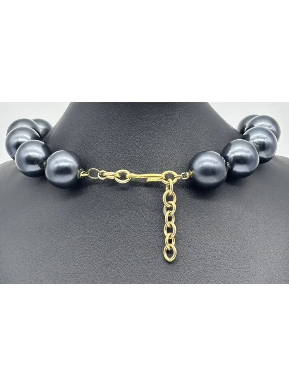 Vintage Monet Statement Necklace 20mm Black Lucite Beads Adjustable 1980s Signed